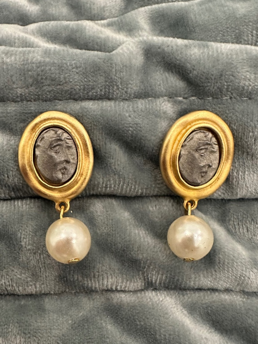 Vintage Cameo Coin Earrings with Pearl